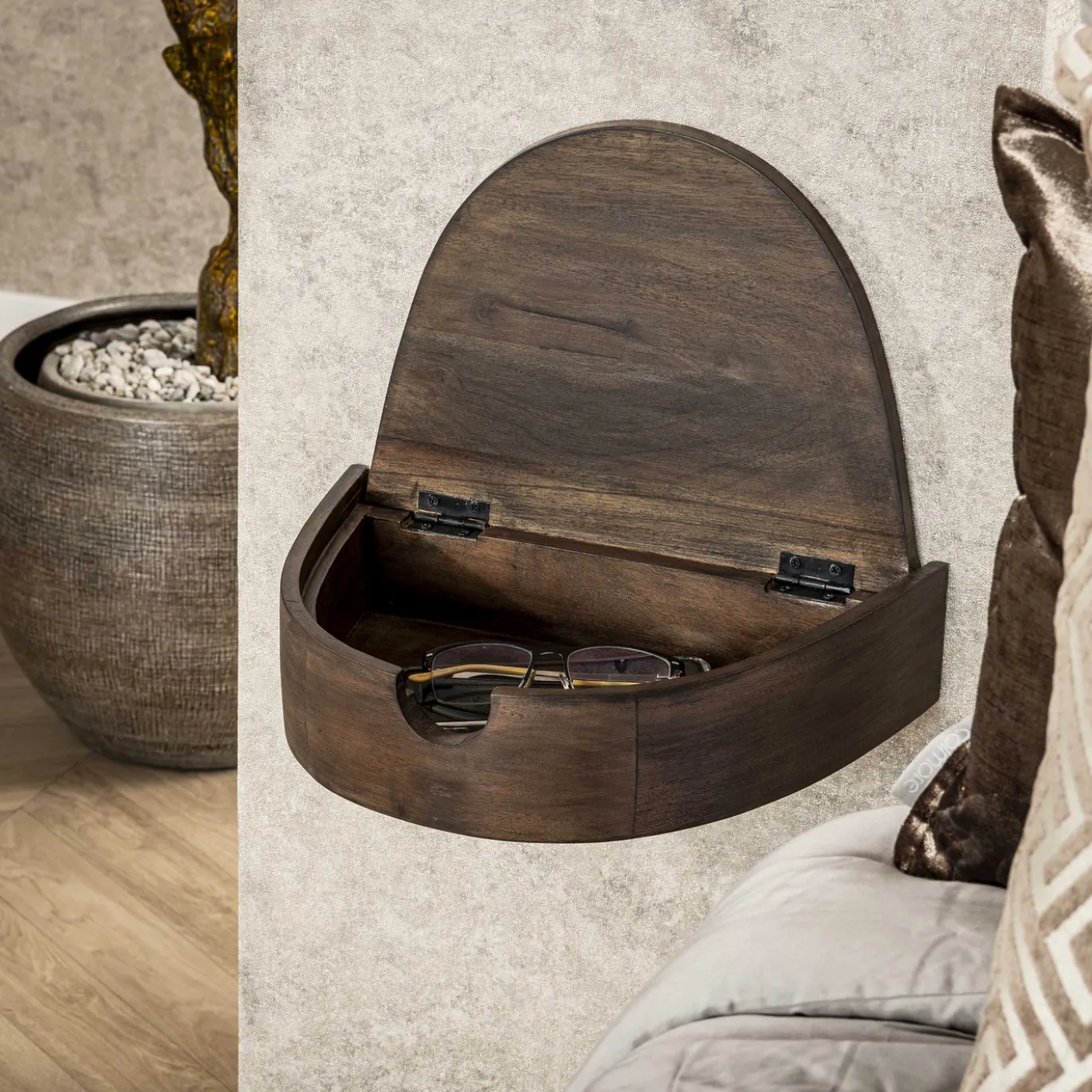 Nachtkastje Cove Zwevend 1 Lade Massief Acacia Glaze Brown - Giga Meubel