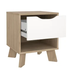 Nachtkastje Ikast 1 lade Hickory/Wit - Giga Living