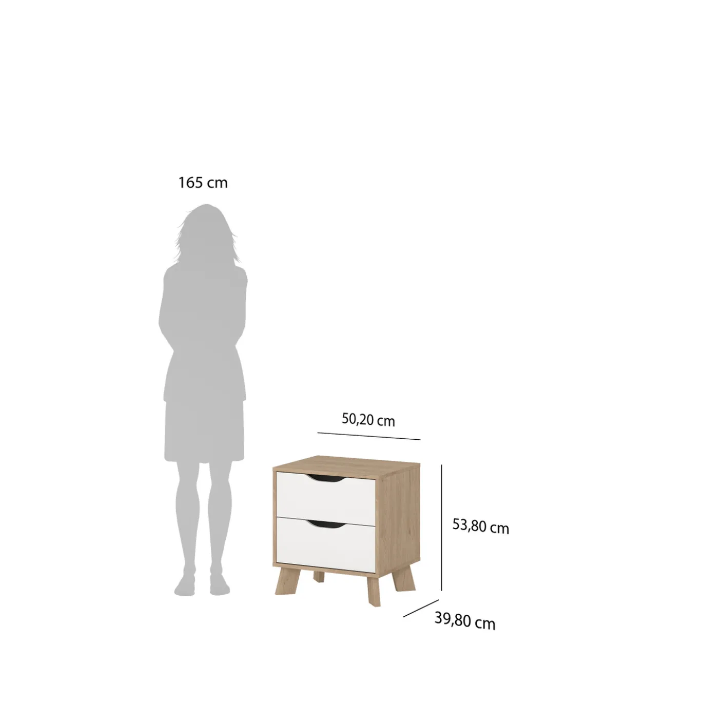 Nachtkastje Ikast 2 lades Hickory/Wit - Giga Living