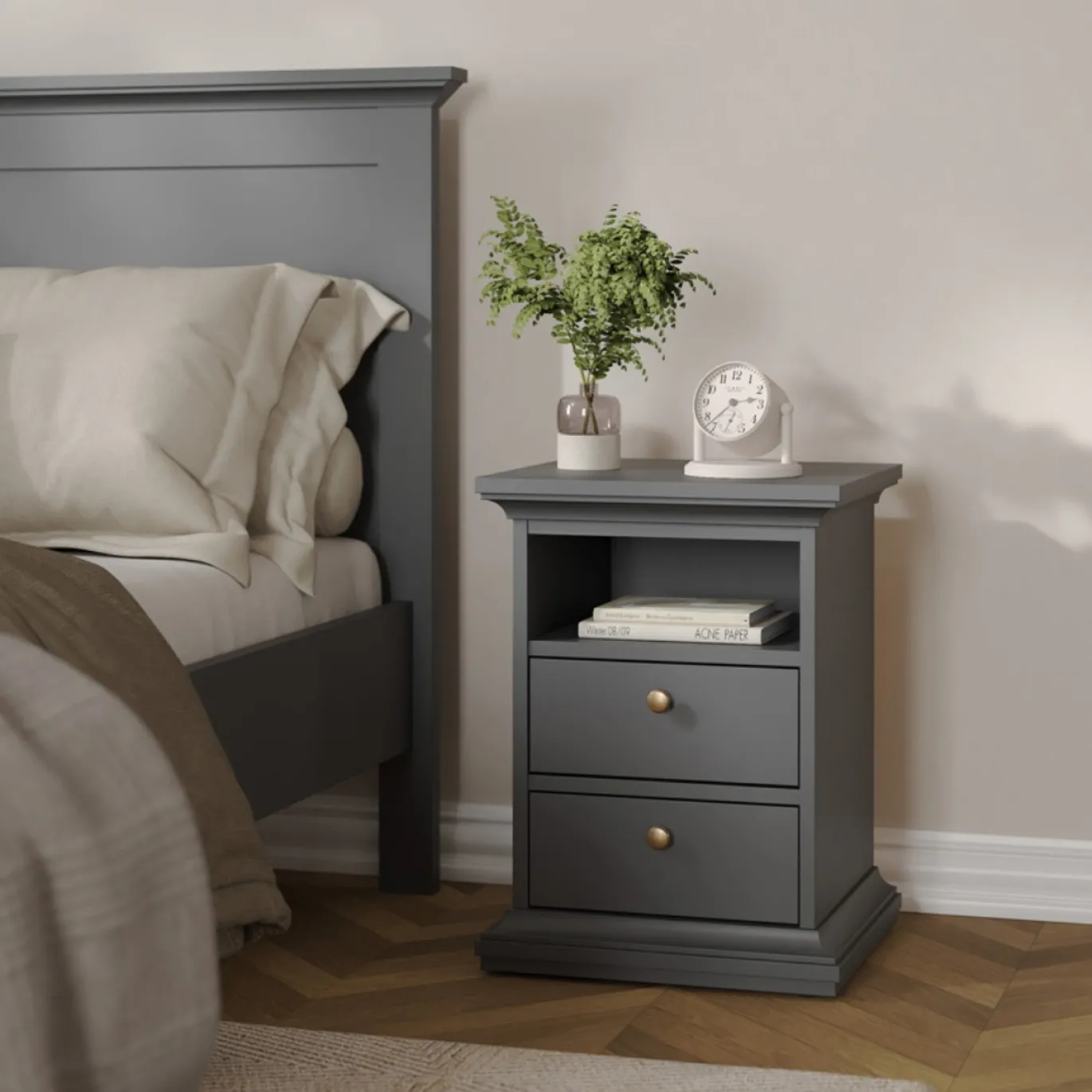 Nachtkastje Paris Matgrijs 60cm - Giga Living