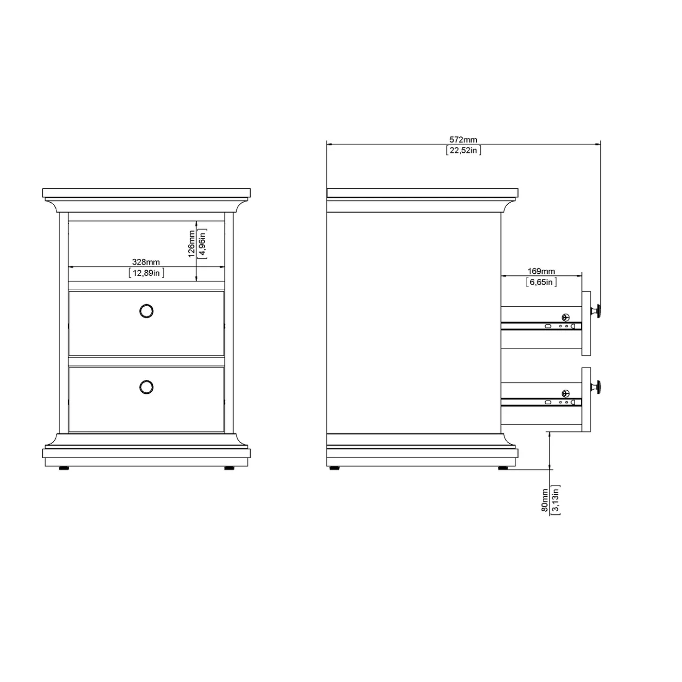 Nachtkastje Paris Matgrijs 60cm - Giga Living
