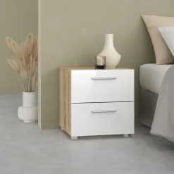 Nachtkastje Pepe Eikenlook/Wit Hoogglans - Giga Living
