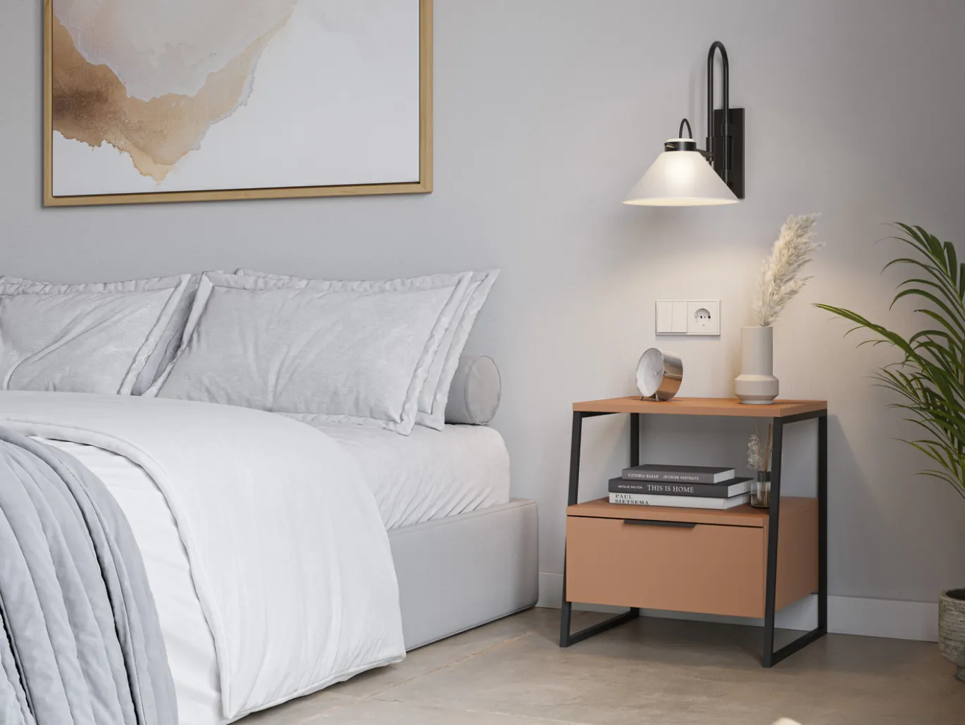 Nachtkastje Velia Terracotta/zwart - Giga Meubel