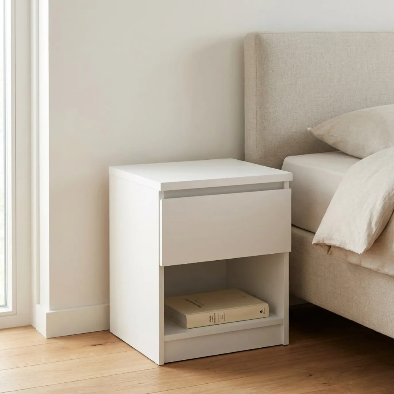 Nachtkastje Ylva 1 lade Wit - Giga Living