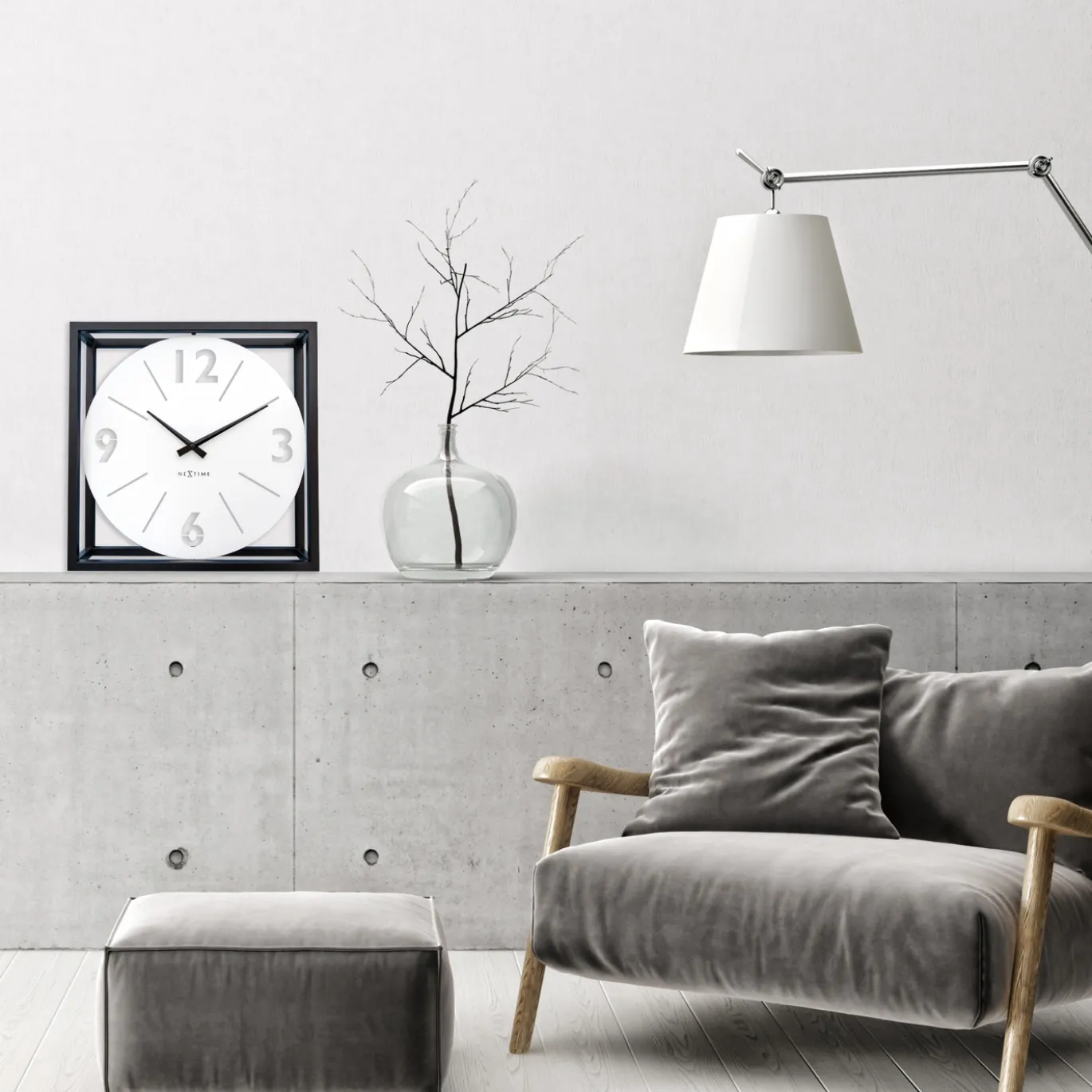 NeXtime Tafel/Wandklok Time Frame Metaal Zwart/Wit 40x40cm