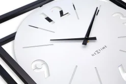 NeXtime Tafel/Wandklok Time Frame Metaal Zwart/Wit 40x40cm