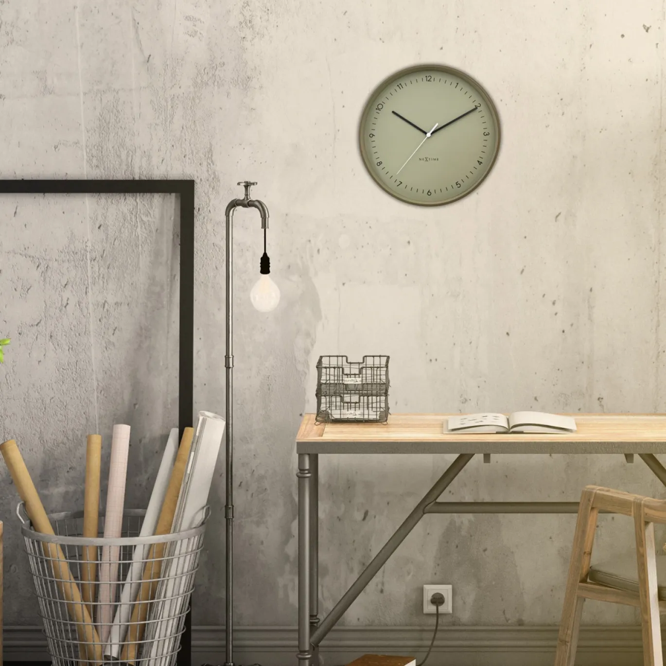 NeXtime Wandklok Berlin Khaki Ø40cm
