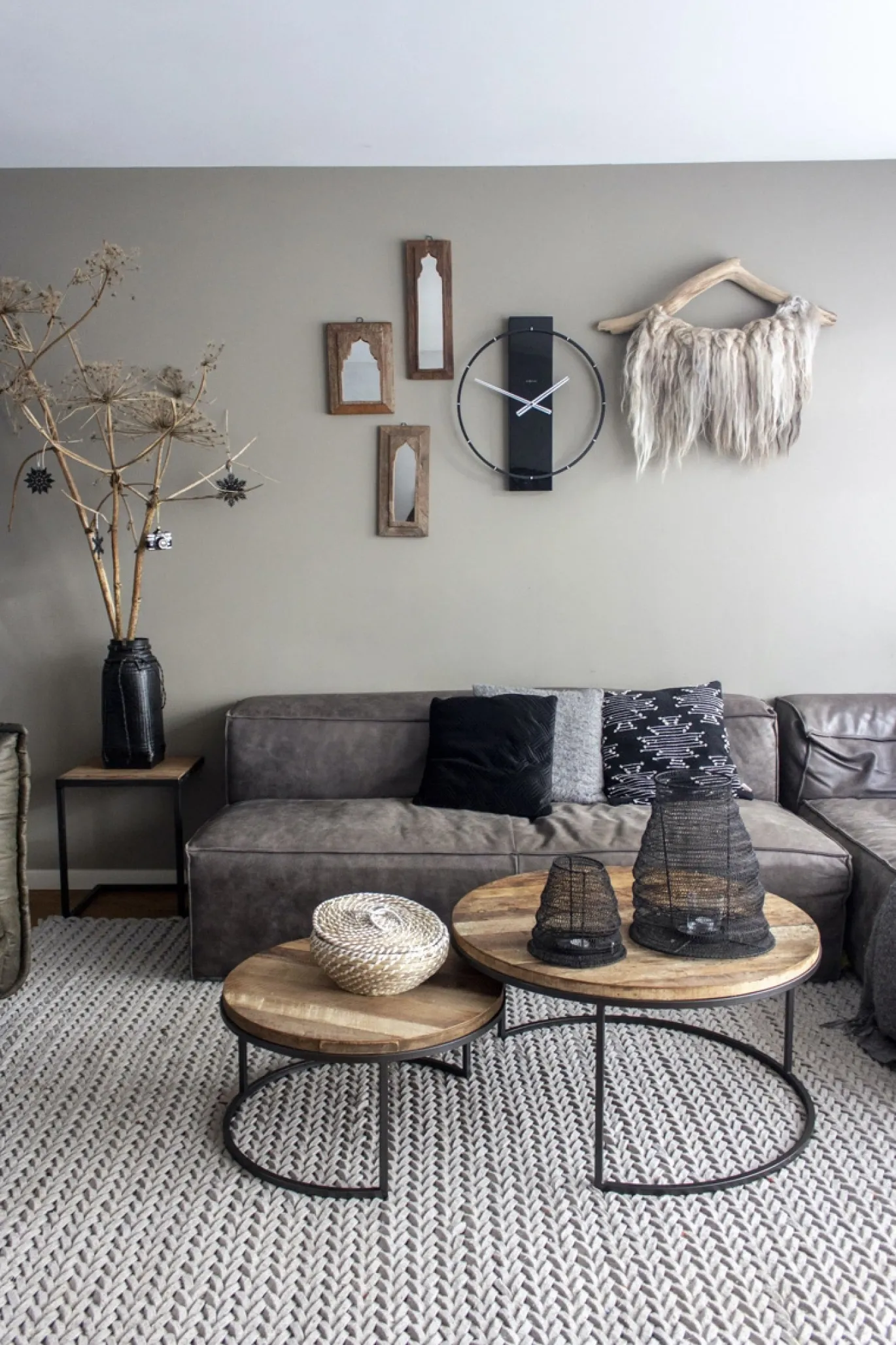 NeXtime Wandklok Carl Hout/Staal Zwart