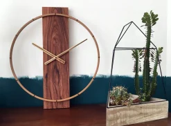 NeXtime Wandklok Carl Hout/Staal Bruin