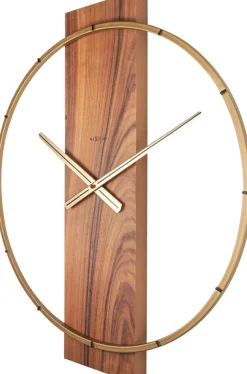 NeXtime Wandklok Carl Hout/Staal Bruin