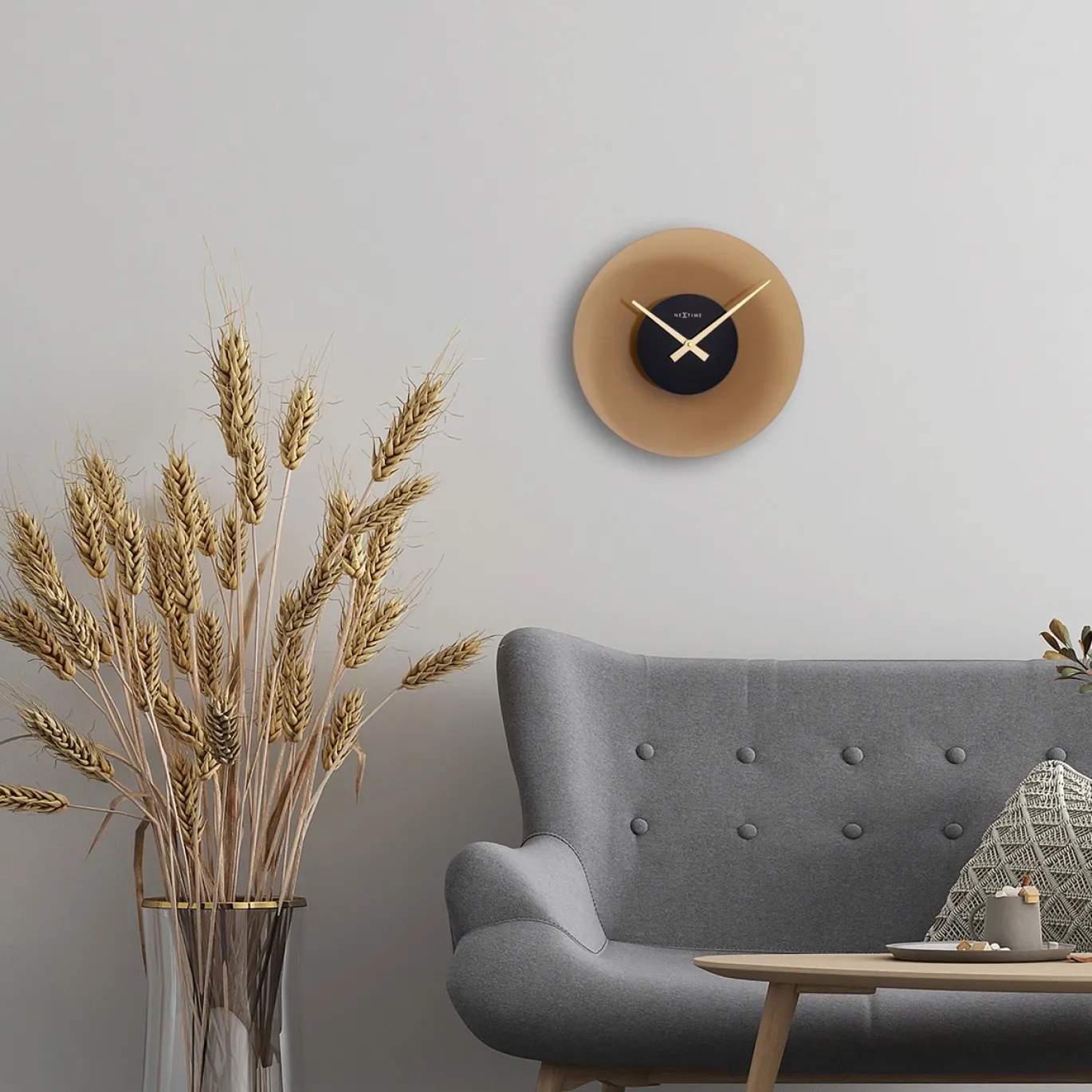 NeXtime Wandklok Float Mat Bruin Glas Ø40cm