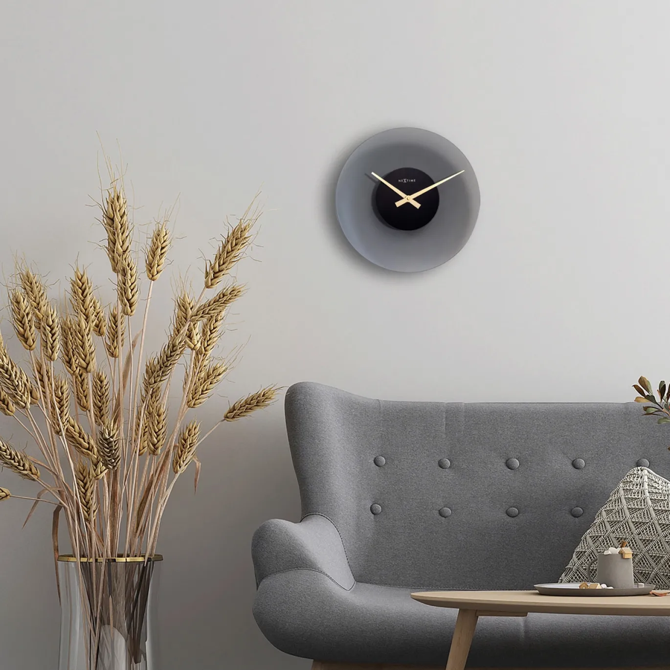 NeXtime Wandklok Float Mat Grijs Glas Ø40cm