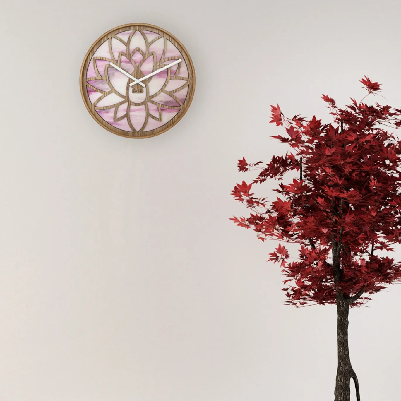 NeXtime Wandklok Lotus Hout/Roze Ø40cm