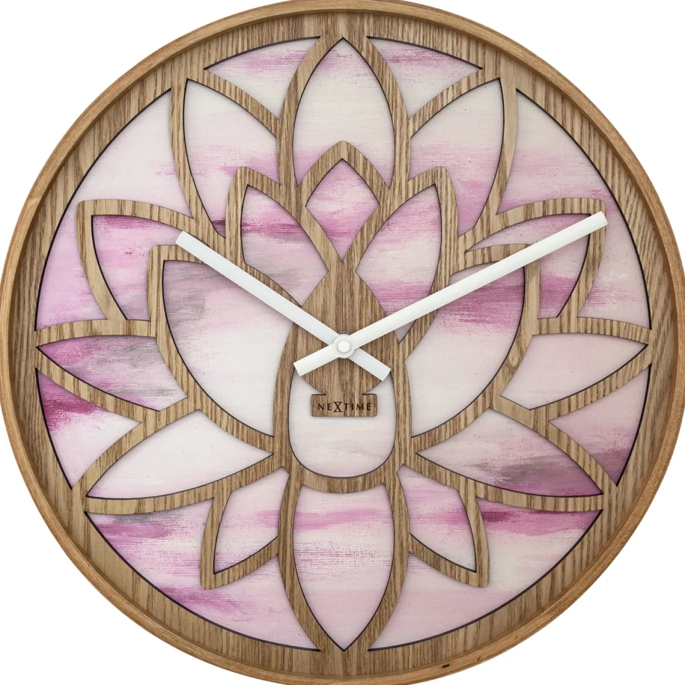 NeXtime Wandklok Lotus Hout/Roze Ø40cm