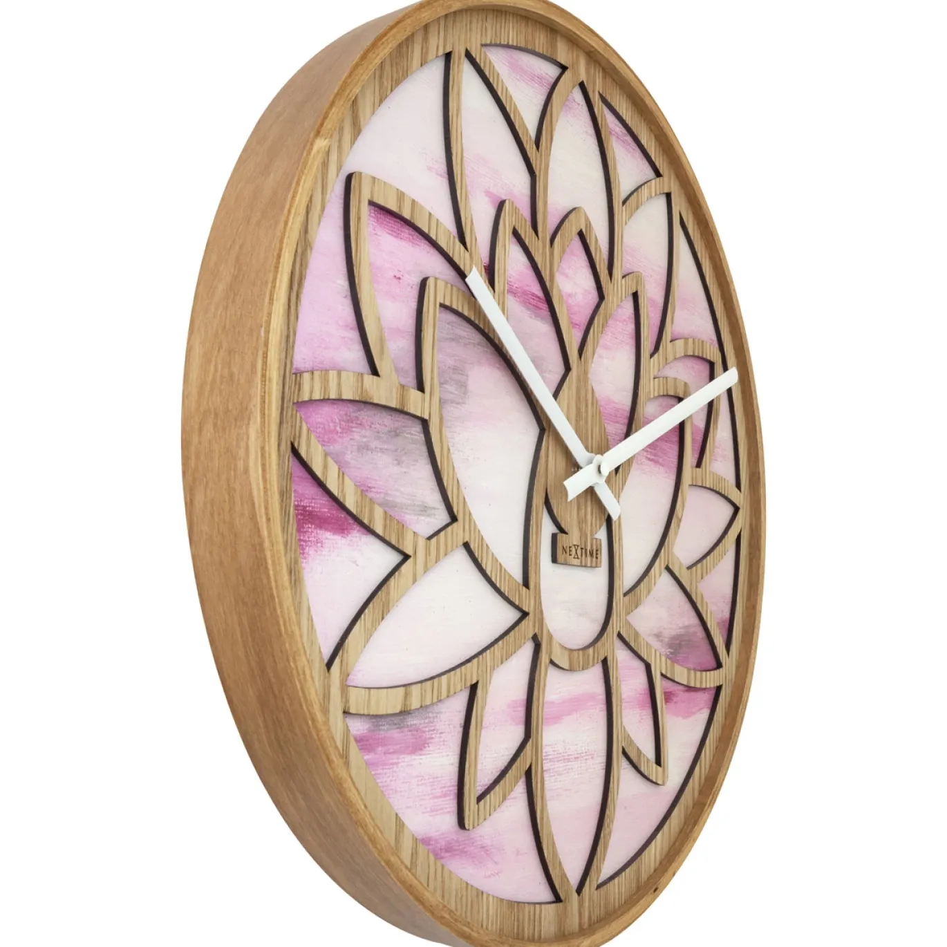 NeXtime Wandklok Lotus Hout/Roze Ø40cm