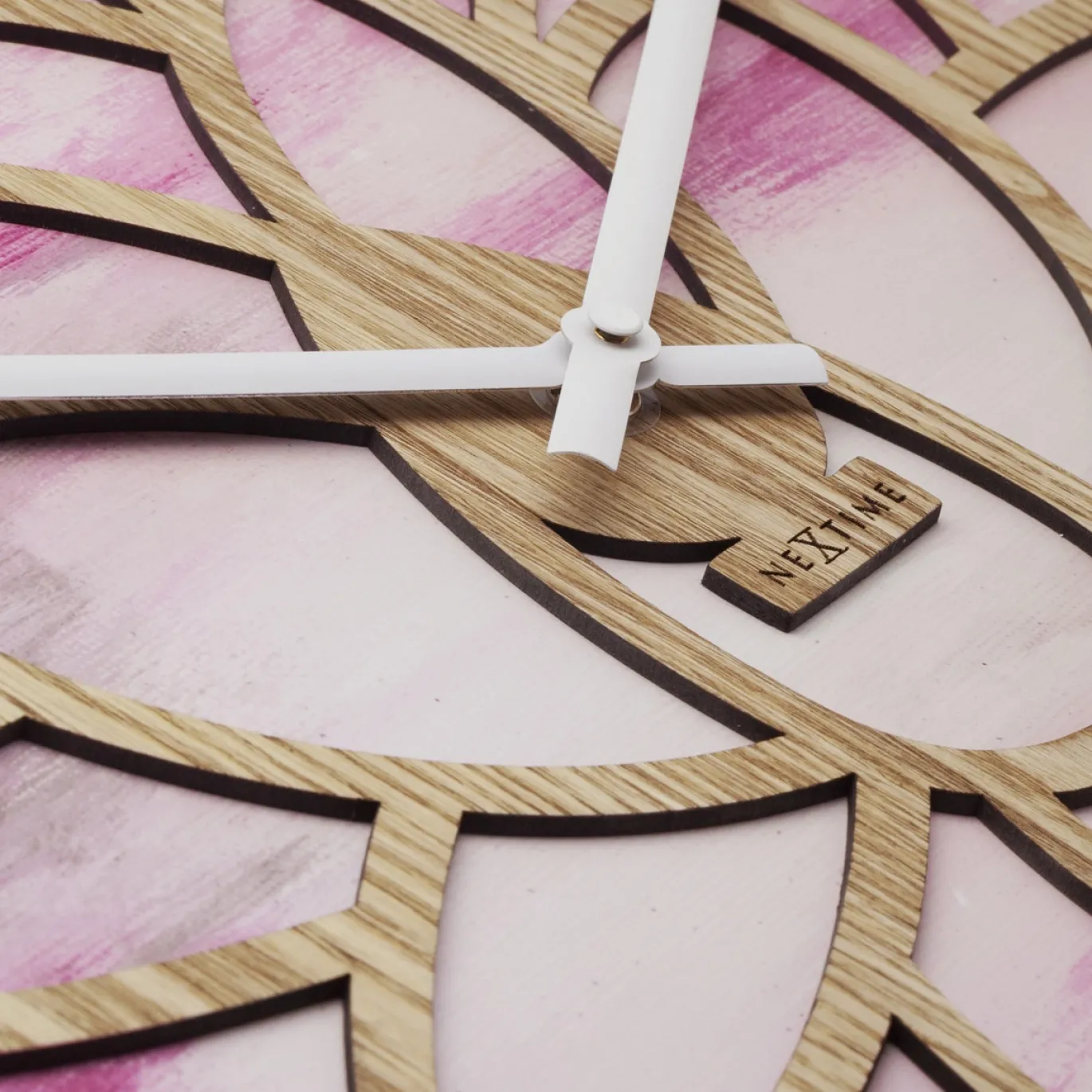 NeXtime Wandklok Lotus Hout/Roze Ø40cm