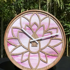 NeXtime Wandklok Lotus Hout/Roze Ø40cm