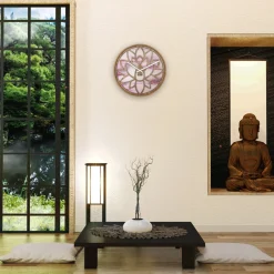 NeXtime Wandklok Lotus Hout/Roze Ø40cm