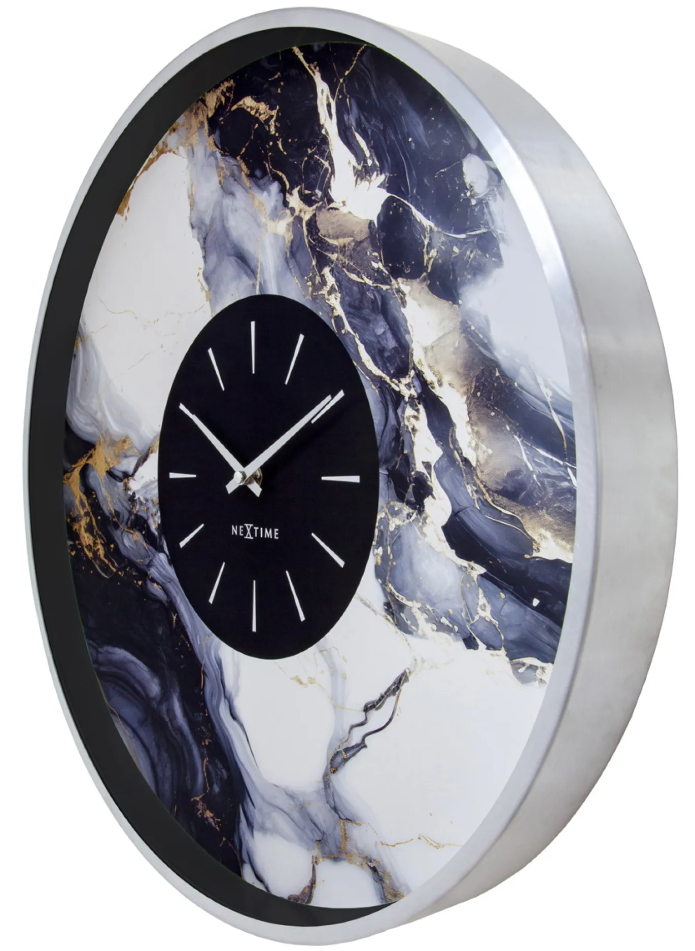 NeXtime Wandklok Marble Duo Zilver/Zwart Ø48cm
