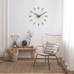 NeXtime Wandklok Plug Inn Walnoot/Goud Ø58cm