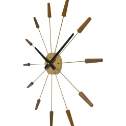 NeXtime Wandklok Plug Inn Walnoot/Goud Ø58cm