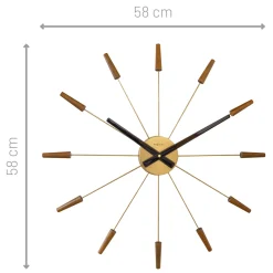 NeXtime Wandklok Plug Inn Walnoot/Goud Ø58cm