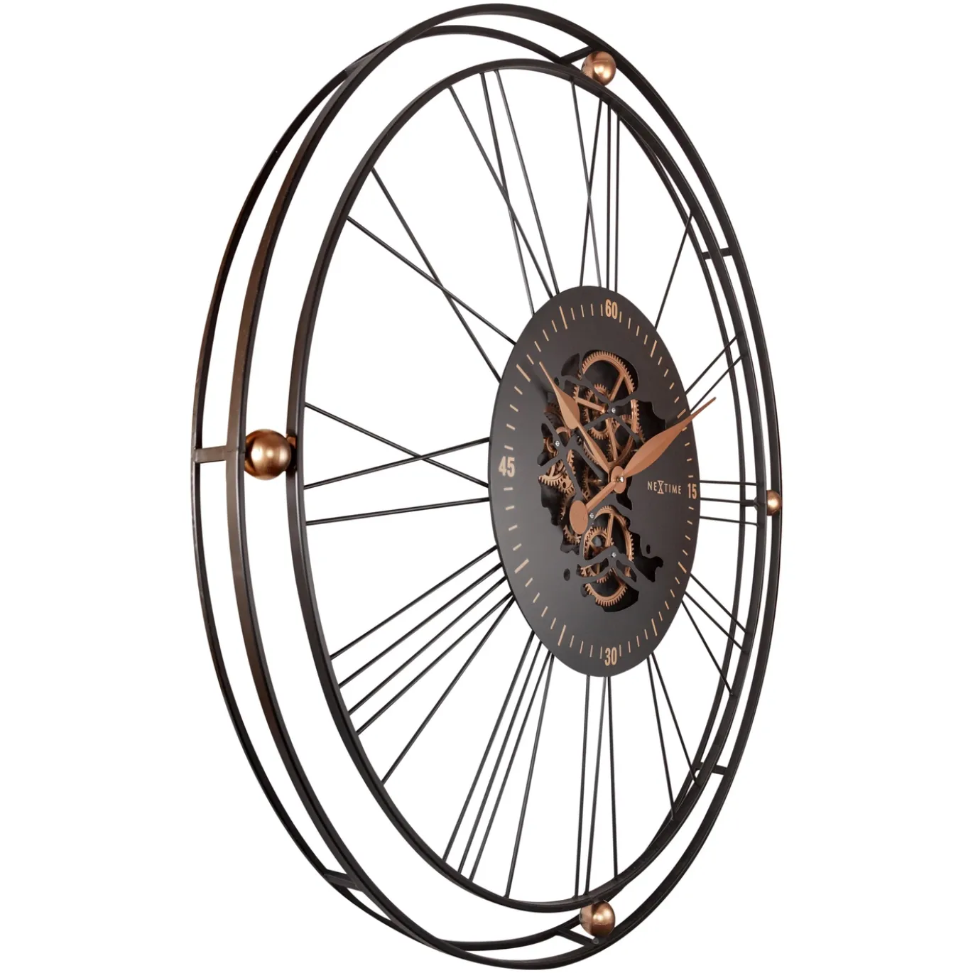NeXtime Wandklok Roman Gear XXL Zwart/Koper Metaal Ø90cm