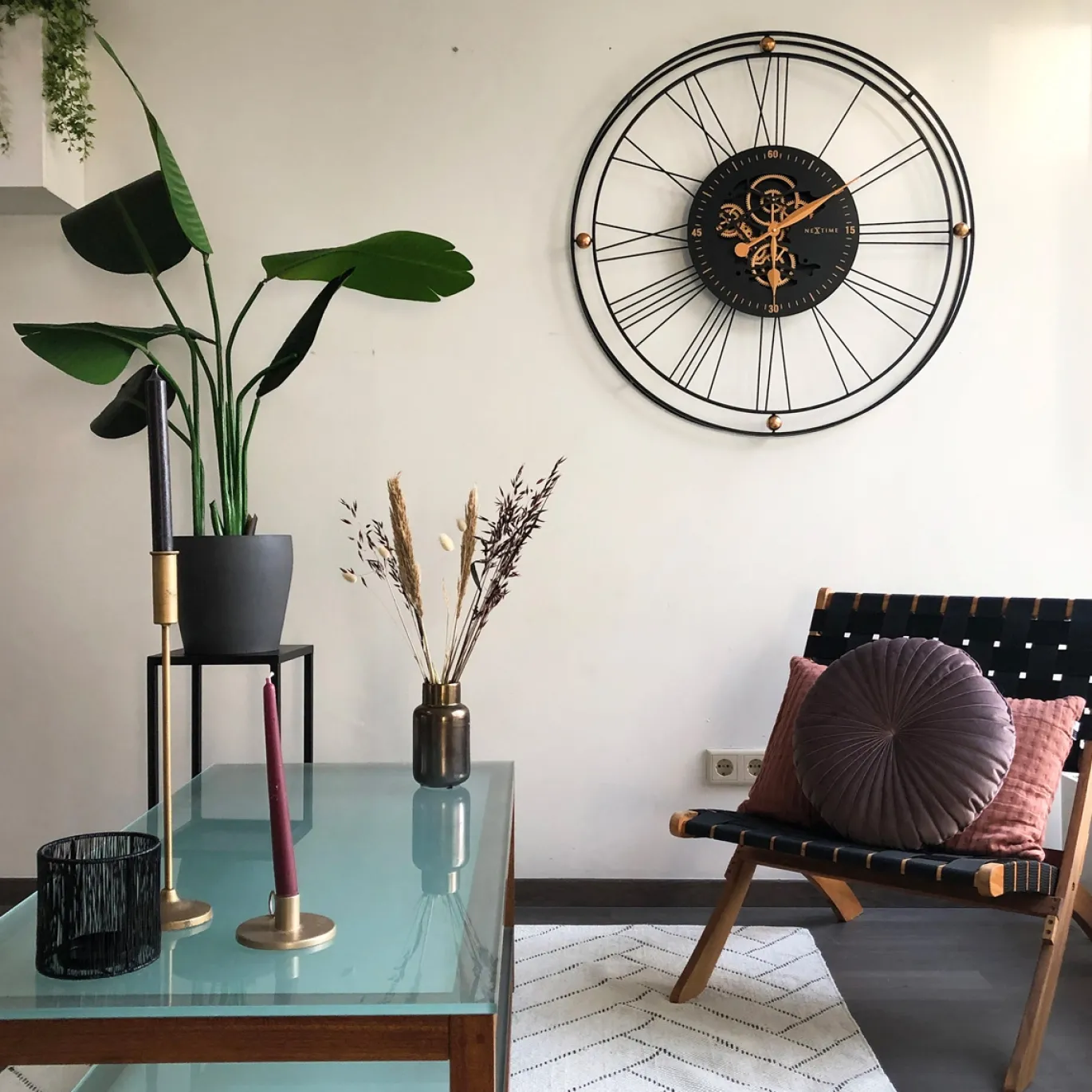 NeXtime Wandklok Roman Gear XXL Zwart/Koper Metaal Ø90cm