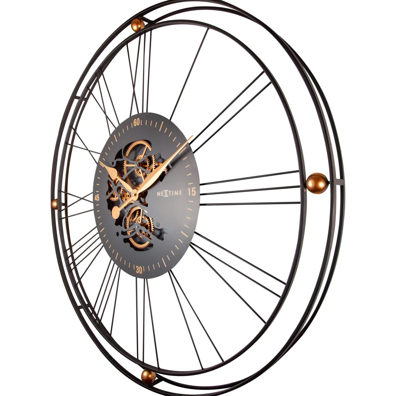 NeXtime Wandklok Roman Gear XXL Zwart/Koper Metaal Ø90cm