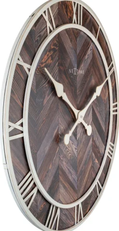 NeXtime Wandklok Roman Vintage Hout/Metaal Donkerbruin Ø58cm