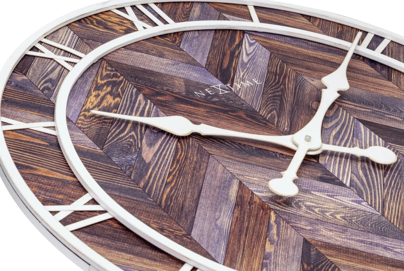 NeXtime Wandklok Roman Vintage Hout/Metaal Donkerbruin Ø58cm
