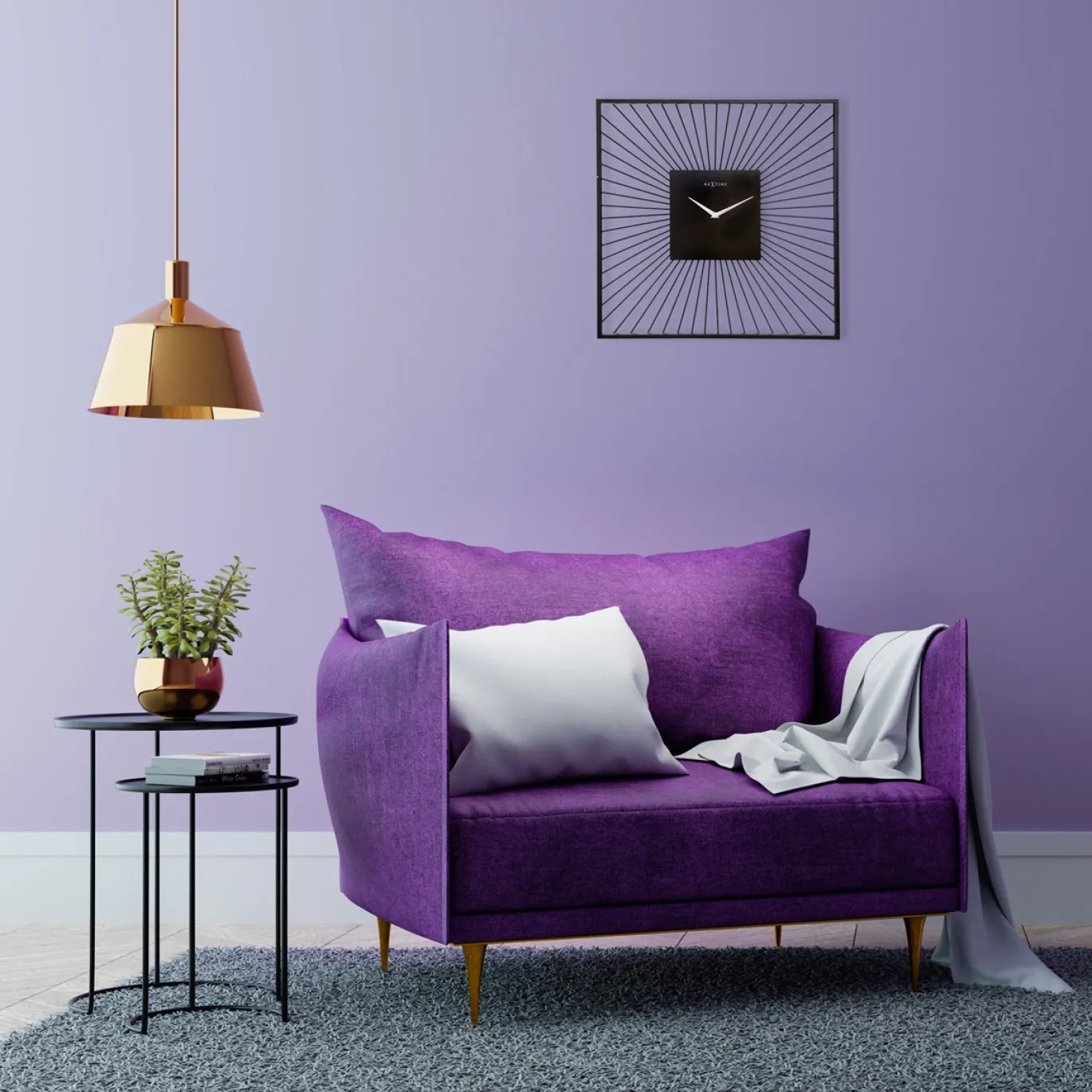 NeXtime Wandklok Vasco Square Metaal Zwart 45x45cm