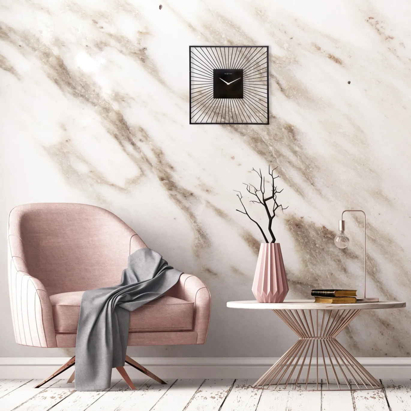 NeXtime Wandklok Vasco Square Metaal Zwart 45x45cm