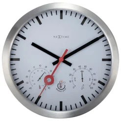 NeXtime Wandklok/Weerstation Clematis Weerbestendig Stripe Wit Ø35cm