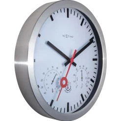 NeXtime Wandklok/Weerstation Clematis Weerbestendig Stripe Wit Ø35cm