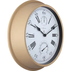 NeXtime Wandklok/Weerstation Clematis Weerbestendig Numbers Wit Ø35cm