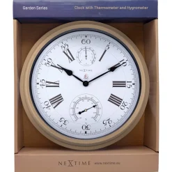 NeXtime Wandklok/Weerstation Clematis Weerbestendig Numbers Wit Ø35cm