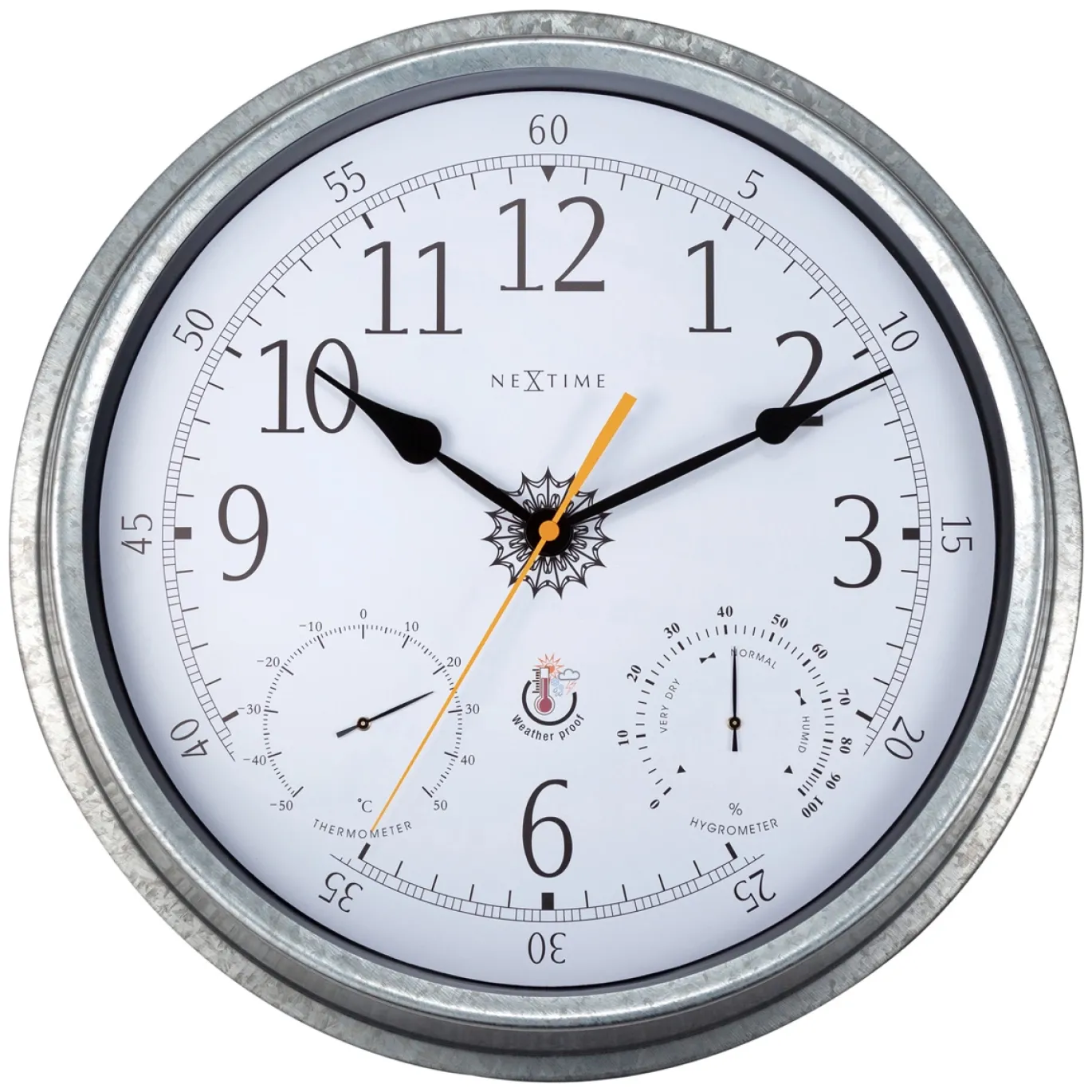NeXtime Wandklok/Weerstation Tulip Weerbestendig Zilver Ø40cm