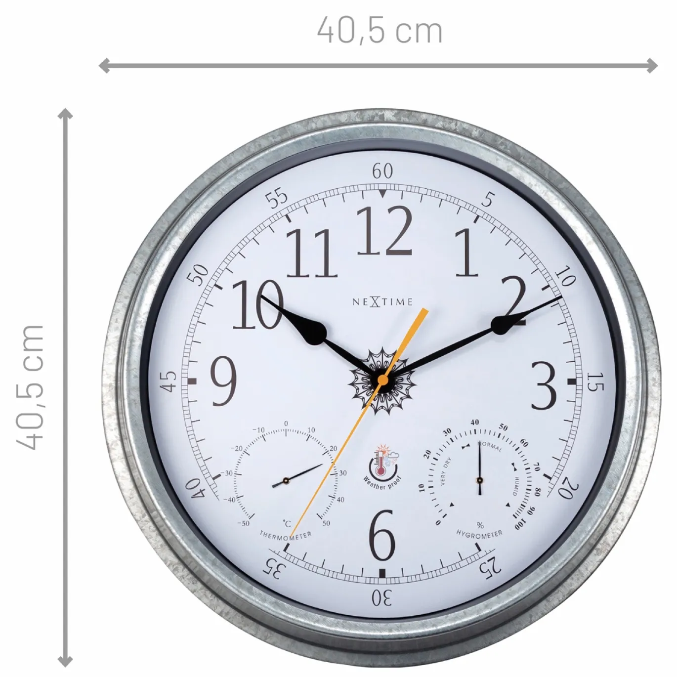 NeXtime Wandklok/Weerstation Tulip Weerbestendig Zilver Ø40cm