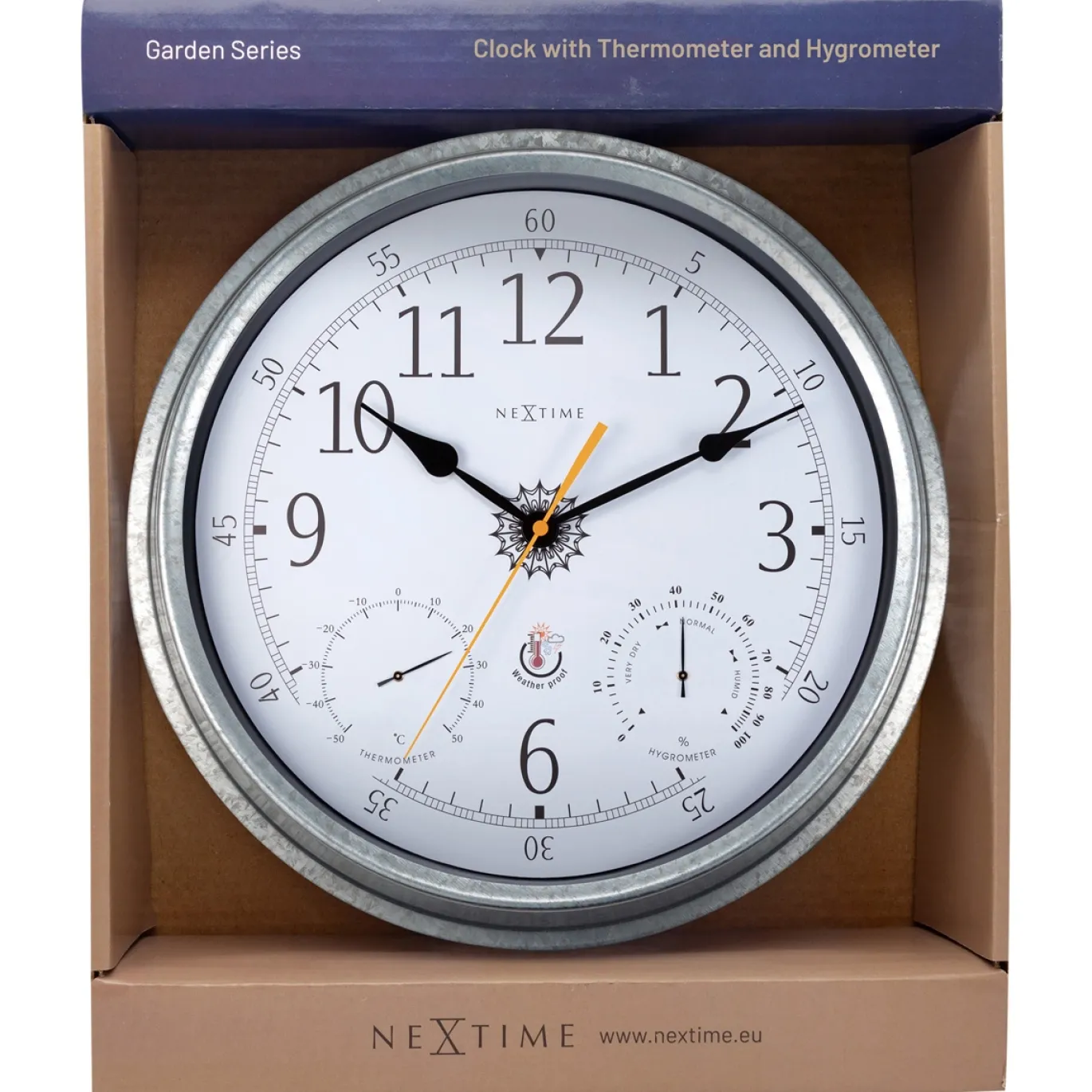 NeXtime Wandklok/Weerstation Tulip Weerbestendig Zilver Ø40cm