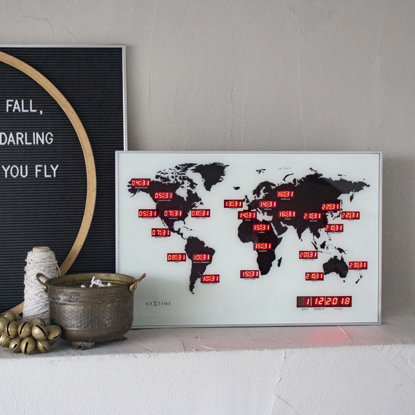 NeXtime Wandklok World Time Digit 55cm