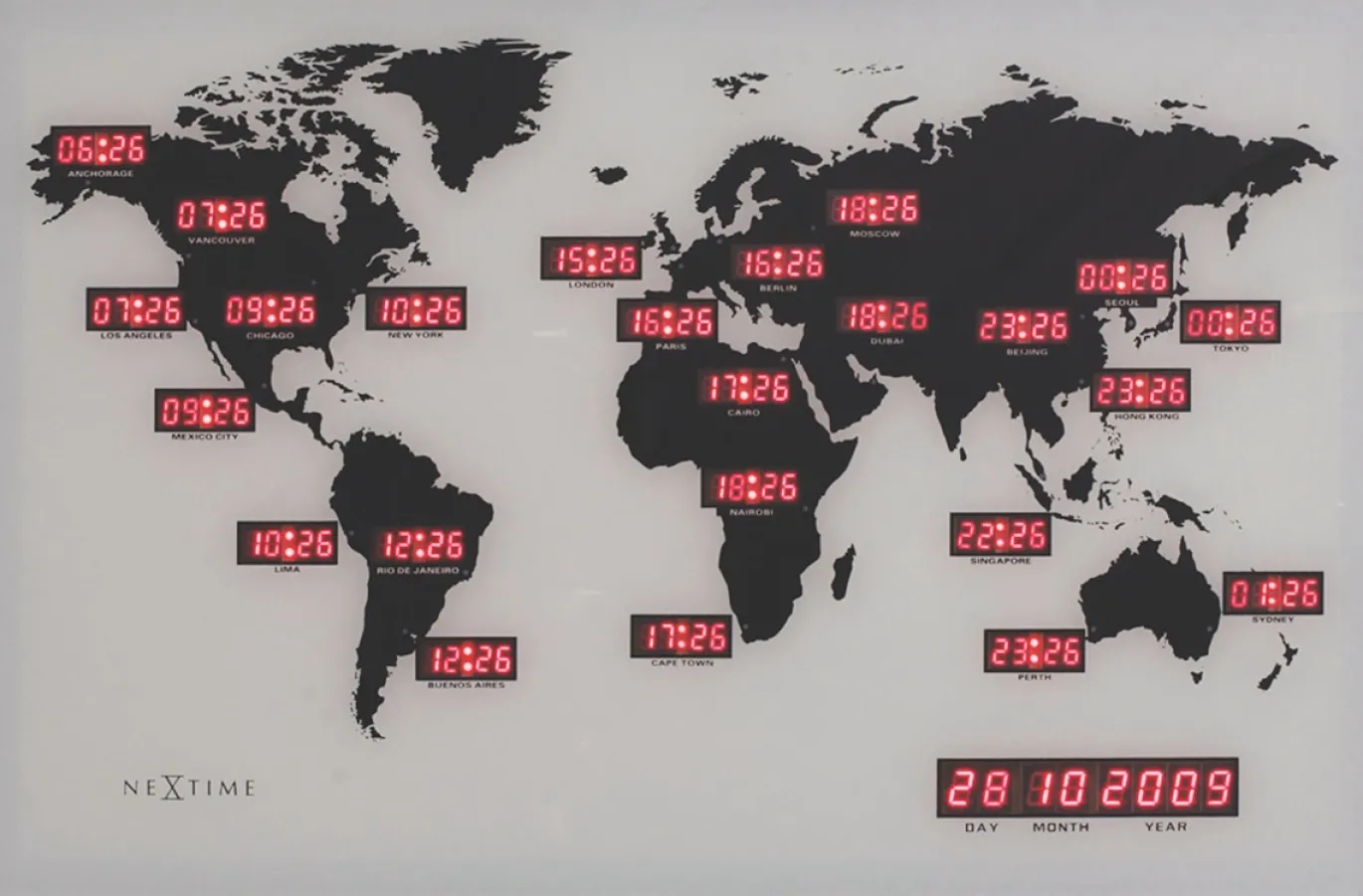 NeXtime Wandklok World Time Digit 55cm