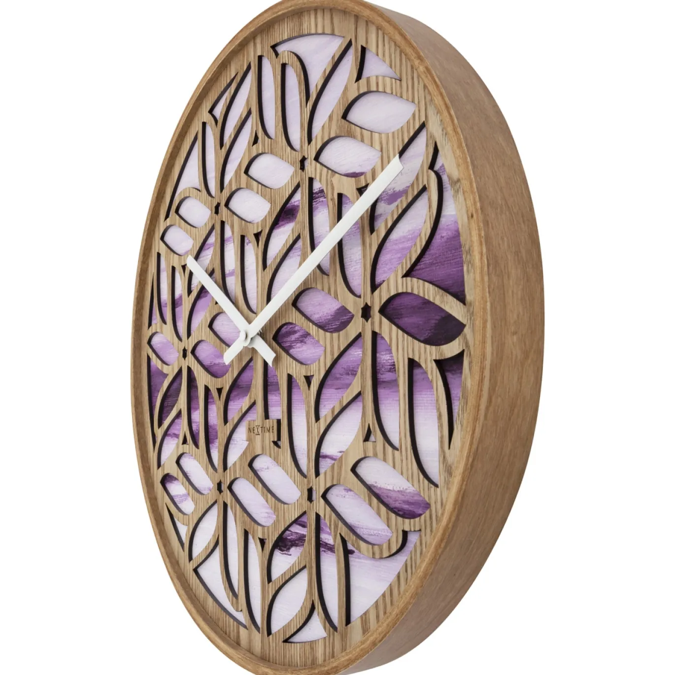 NeXtime Wandklok Yogi Hout/Paars Ø40cm