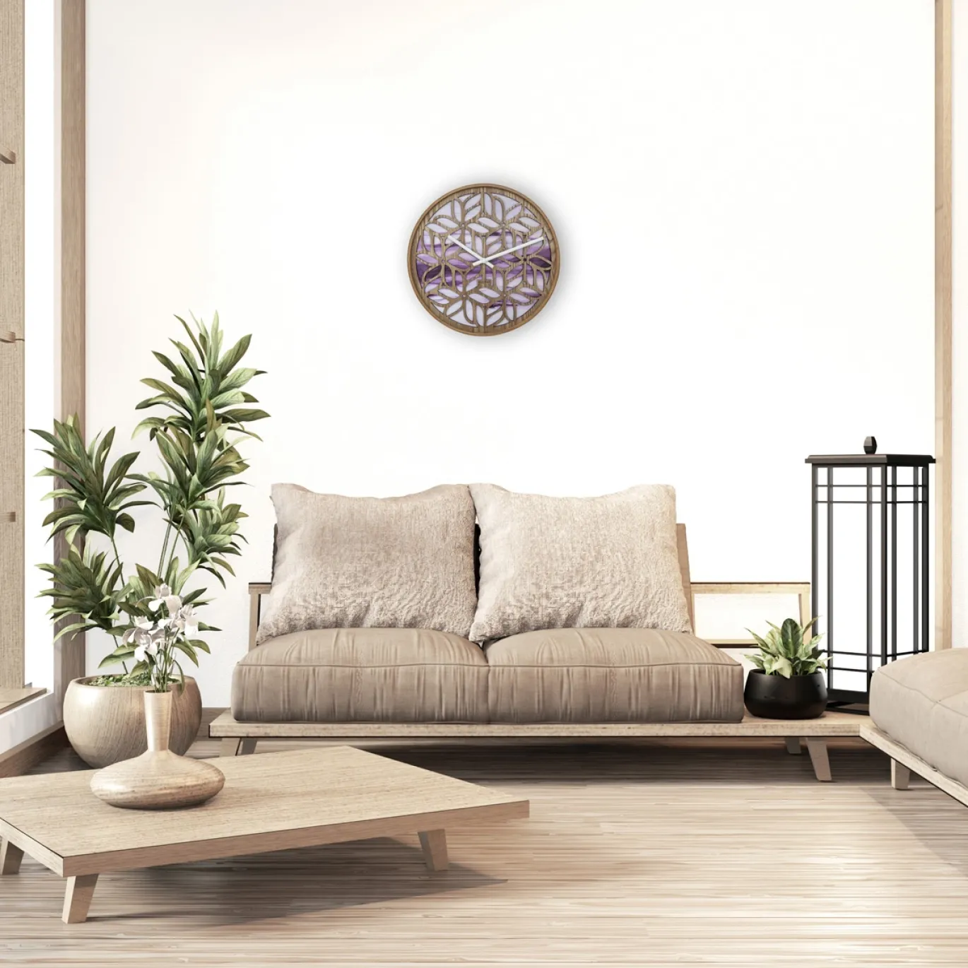 NeXtime Wandklok Yogi Hout/Paars Ø40cm