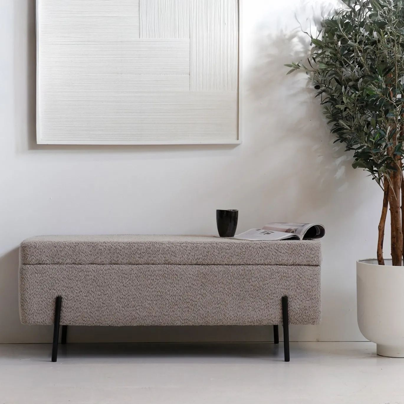Opbergbank Jari Taupe Bouclé 110cm - Giga Meubel