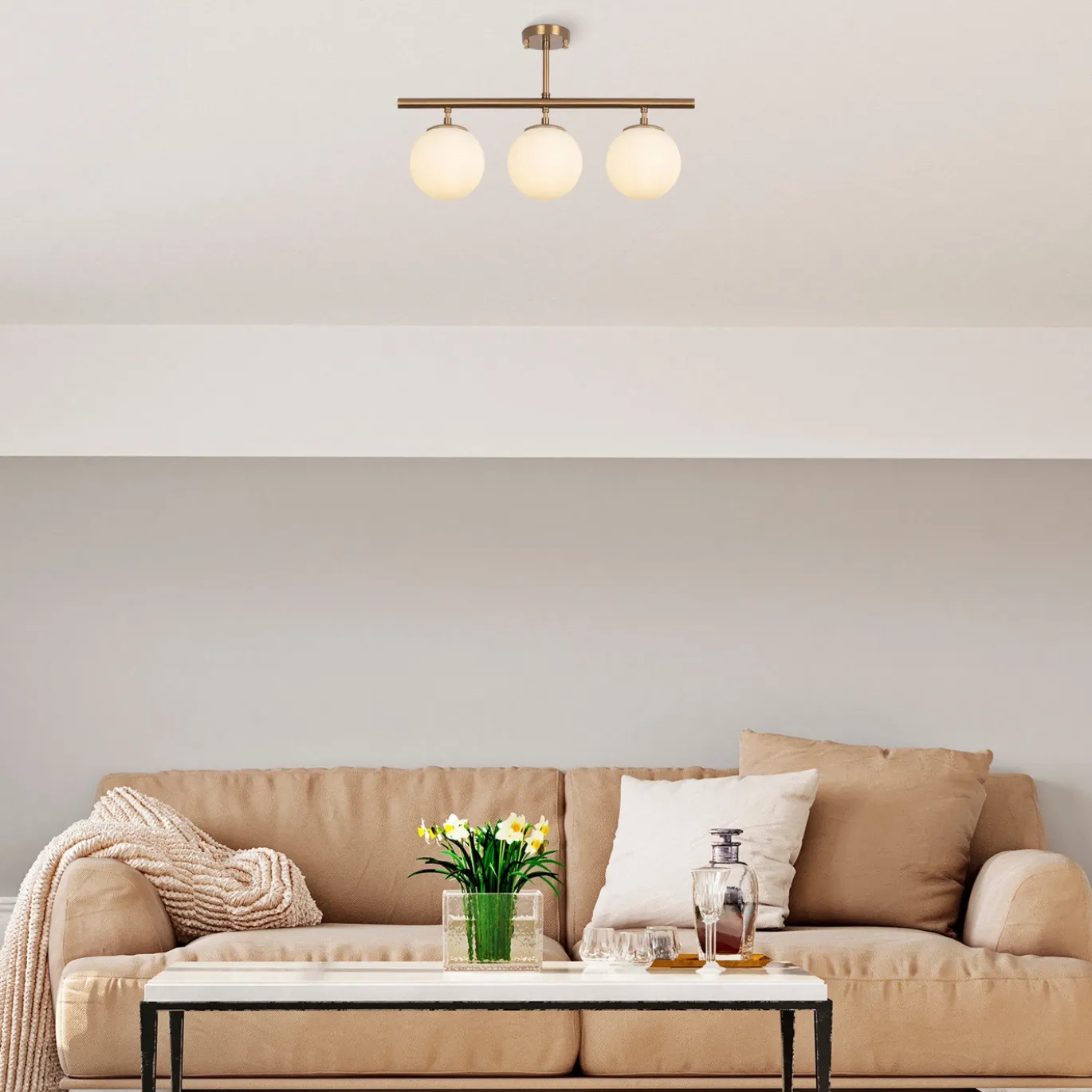 Plafondlamp Atmaca Goud/Wit 3-Lichts
