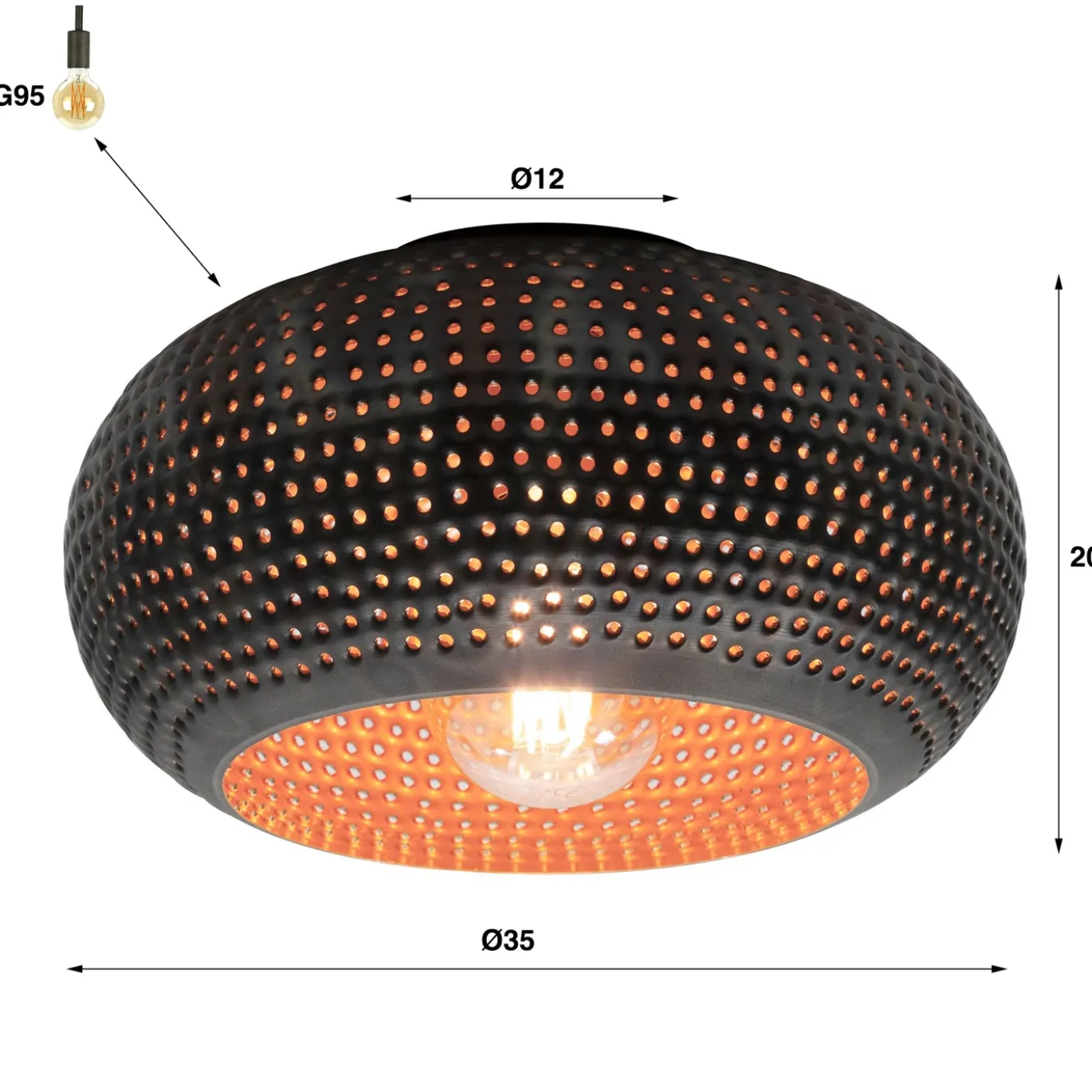 Plafondlamp Disk Punch Zwart Bruin Ø35cm - Giga Meubel