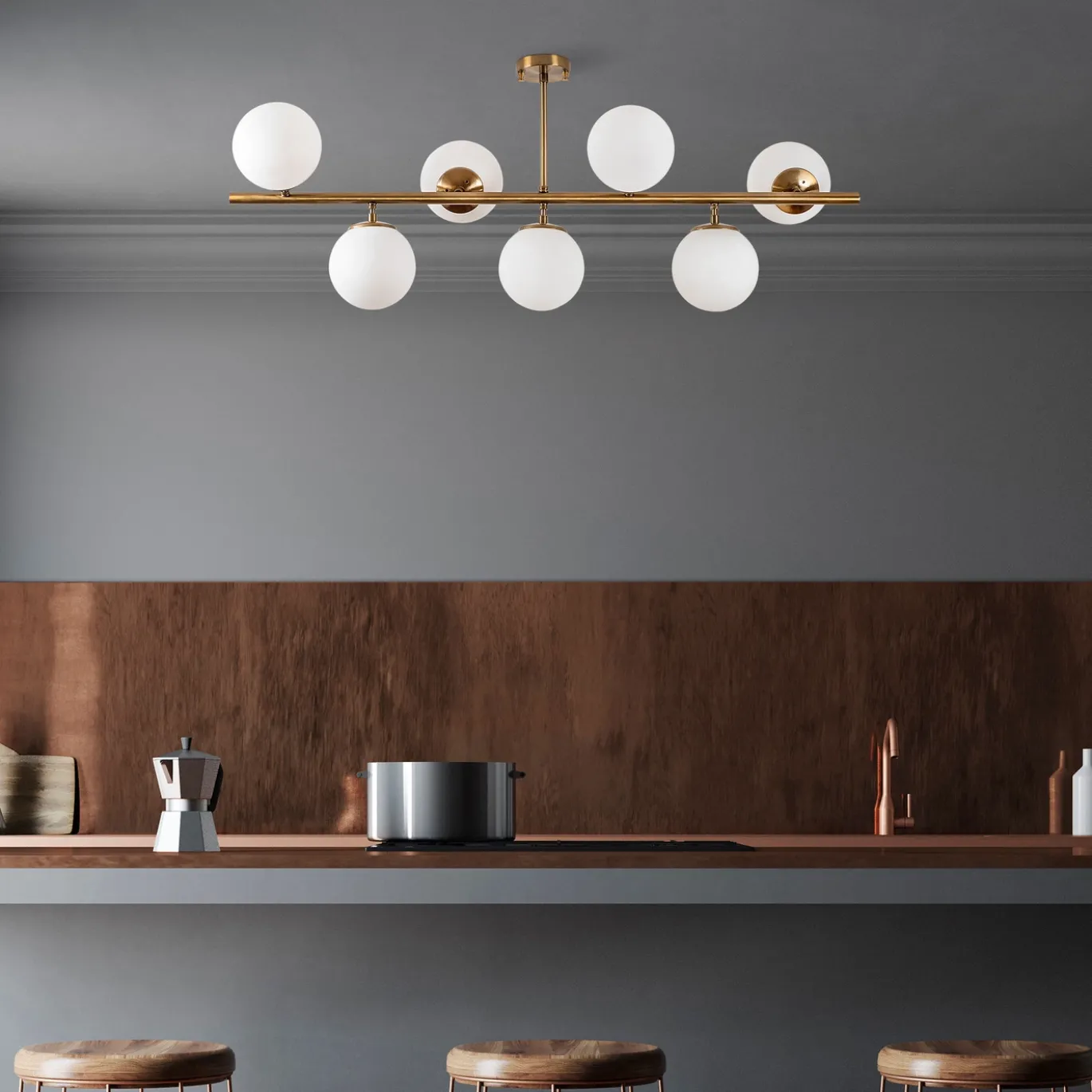 Plafondlamp Fazli Koper 7-Lichts