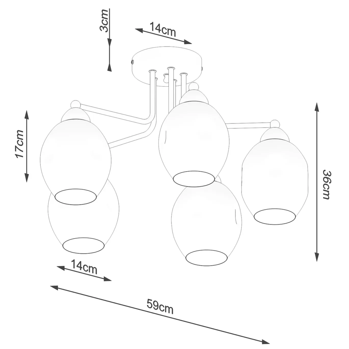 Plafondlamp Fillan 5-Lichts Zwart - Giga Meubel