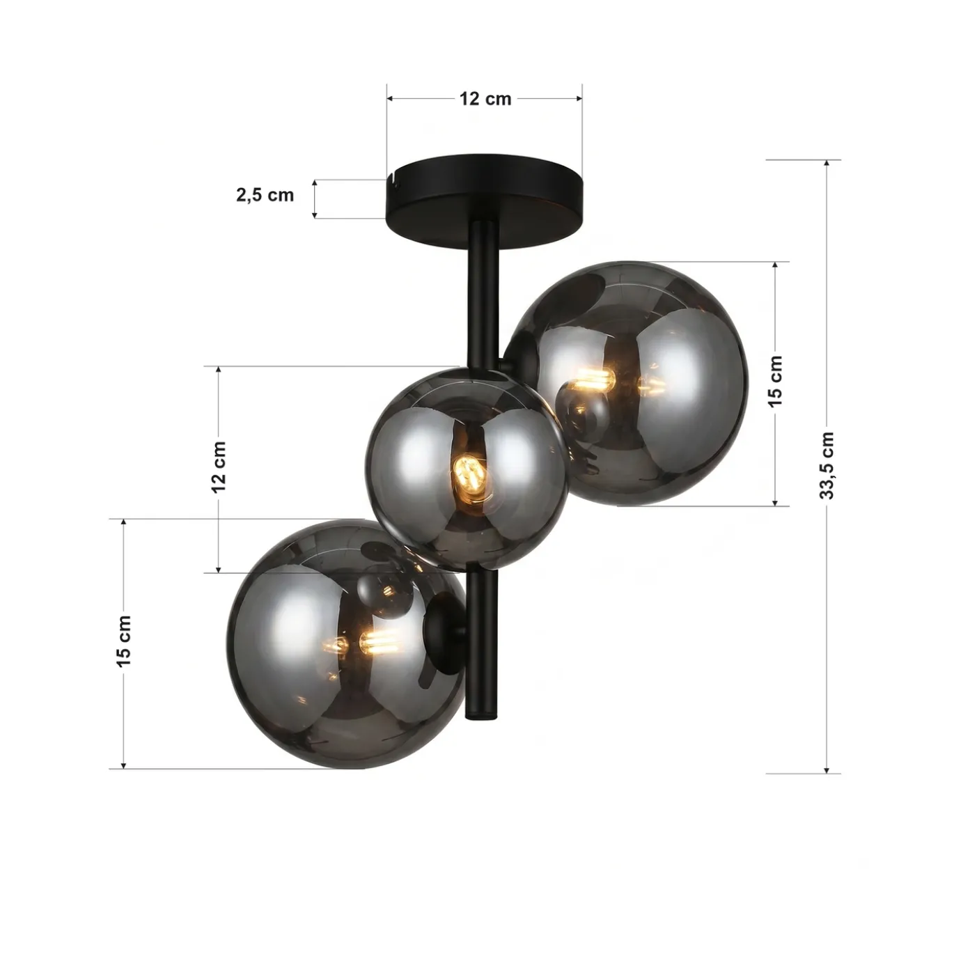 Plafondlamp Finn 3-Lichts Smoke Glas - Giga Meubel
